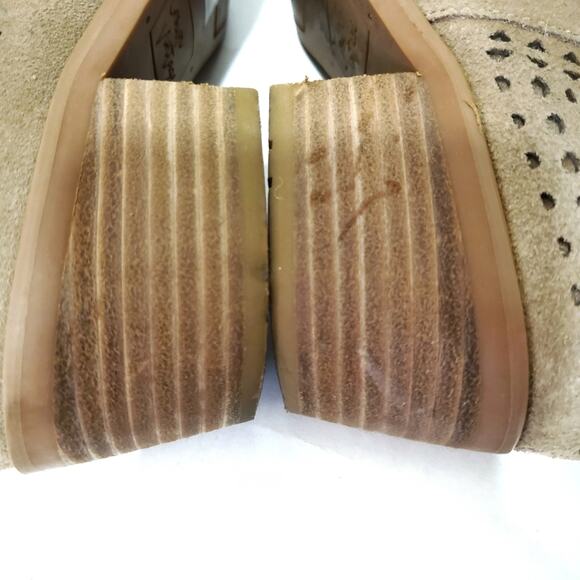 Crown Vintage | Suede Perforated Floppy Top Stacked Block Heel Booties - Picture 9 of 10